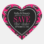 Heissrosa auf Schwarz Moderne Save the Date Liebe Herz-Aufkleber (Vorderseite)