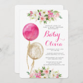 Heißrosa Ballons Babydusche Einladung (Vorne/Hinten)