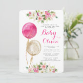 Heißrosa Ballons Babydusche Einladung (Stehend Vorderseite)