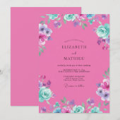 Heißrosa bemalte Hochzeit Einladung (Vorne/Hinten)