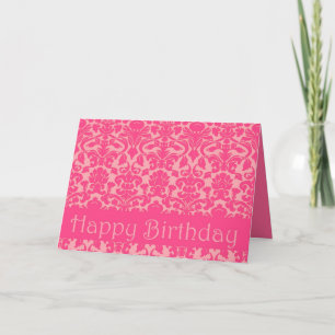 Heißrosa Blumen-Damast Happy Birthday Card Karte