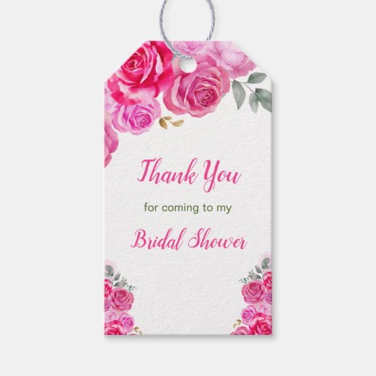 Heißrosa Blumige Hochzeitsdusche Geschenkanhänger (Vorderseite)