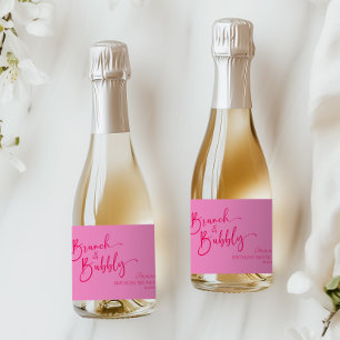 Heißrosa Brunch und sprudelnde Geburtstags-Brunch- Schaumweinetikett