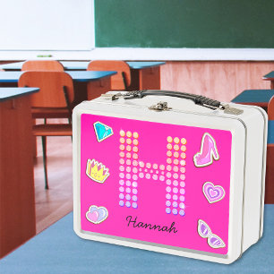 Heißrosa Buchstabe H Monogramm Mädchen Rückkehr zu Metall Brotdose