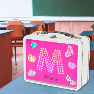 Heißrosa Buchstabe M Monogramm Mädchen-Rucksack Zu Metall Brotdose