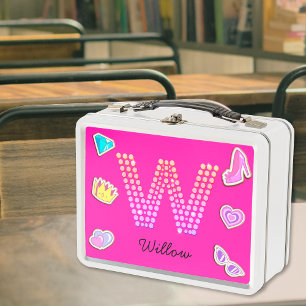 Heißrosa Buchstabe W Monogramm Mädchen Back To Sch Metall Brotdose