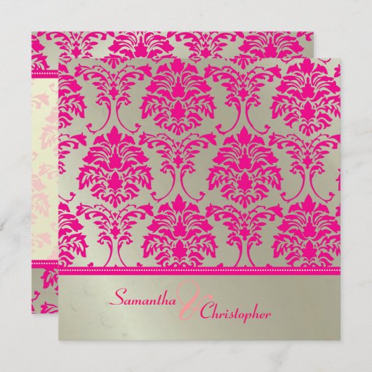 Heissrosa Damask/Imitat Silberhochzeit Einladung (Vorne/Hinten)