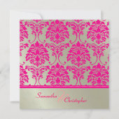 Heissrosa Damask/Imitat Silberhochzeit Einladung (Vorderseite)
