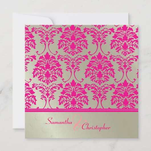 Heissrosa Damask/Imitat Silberhochzeit Einladung (Vorderseite)