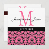 Heißrosa Damask Monogramm Hochzeitsempfehlung 4 Einladung (Vorne/Hinten)