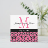 Heißrosa Damask Monogramm Hochzeitsempfehlung 4 Einladung (Stehend Vorderseite)