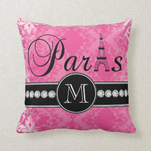 Heißrosa Damast Paris Monogrammiert Kissen