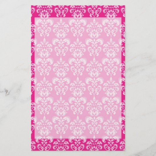 Heißrosa Damastmuster Briefpapier (Vorderseite)
