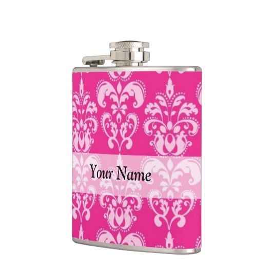 Heißrosa Damastmuster Flachmann (Links)