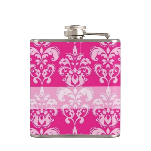 Heißrosa Damastmuster Flachmann (Rückseite)