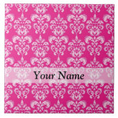 Heißrosa Damastmuster Fliese (Vorderseite)