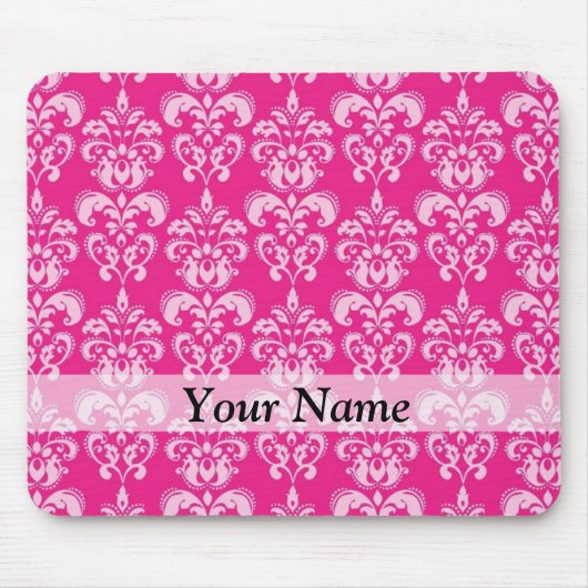 Heißrosa Damastmuster Mousepad (Vorne)