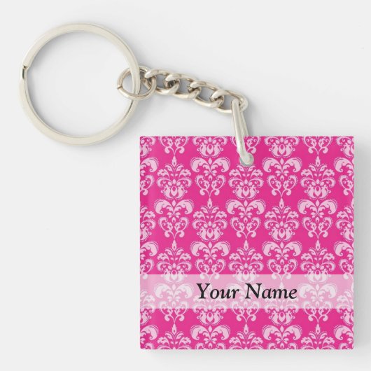 Heißrosa Damastmuster Schlüsselanhänger (Vorderseite)