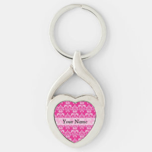 Heißrosa Damastmuster Schlüsselanhänger