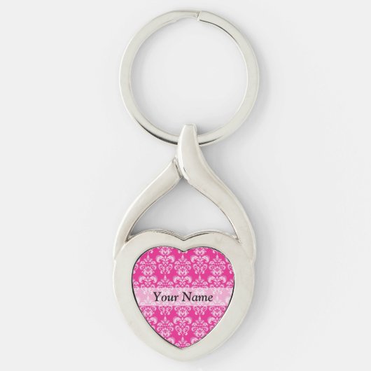 Heißrosa Damastmuster Schlüsselanhänger (Vorderseite)