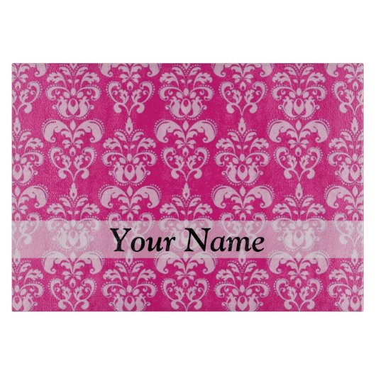 Heißrosa Damastmuster Schneidebrett (Vorderseite)