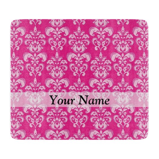 Heißrosa Damastmuster Schneidebrett (Vorderseite)