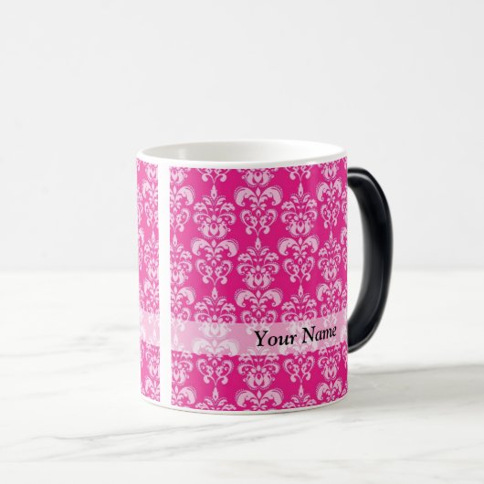 Heißrosa Damastmuster Verwandlungstasse (VorderseiteRechts)