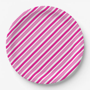 Heißrosa diagonale Candy-Streifen-Muster-Papierpla Pappteller