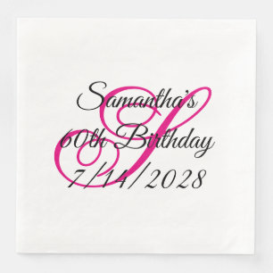 Heißrosa elegante Monogramm 60. Geburtstag Serviette