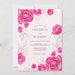 Heißrosa exquisite romantische Hochzeit Einladung