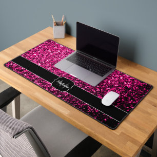 Heißrosa falscher Glitter funkelt Monogramm Schreibtischunterlage