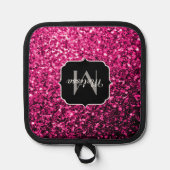 Heißrosa falscher Glitter-Sparkles-Monogramm Topflappen (Vorderseite)