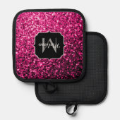 Heißrosa falscher Glitter-Sparkles-Monogramm Topflappen (Vorderseite/Rückseite)