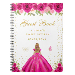 Heißrosa Florale Blondhaar-Prinzessin Sweet Sixtee Notizblock
