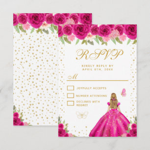Heißrosa Florale Blondhaar-Prinzessin Sweet Sixtee RSVP Karte