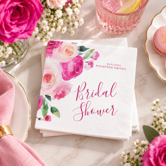 Heißrosa Florale Hochzeitsdusche Serviette