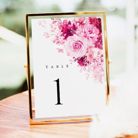 Heißrosa florale Hochzeitstischnummern