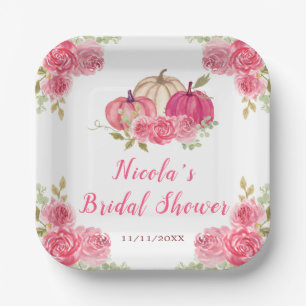 Heißrosa Florale Kürbis-Hochzeitsdusche Pappteller