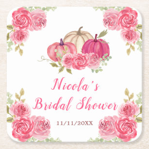 Heißrosa florale Kürbis-Hochzeitsdusche Rechteckiger Pappuntersetzer