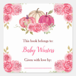 Heißrosa florale Kürbisse Baby Shower Quadratischer Aufkleber