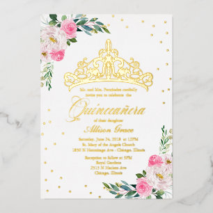 Heißrosa Florale Quinceanera  Folieneinladung
