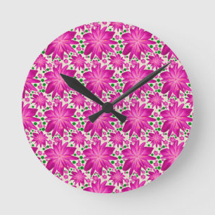 Heißrosa florales nahtloses Muster  Runde Wanduhr