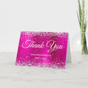 Heißrosa Folie Silber Glitter Sweet 16 Dankeskarte