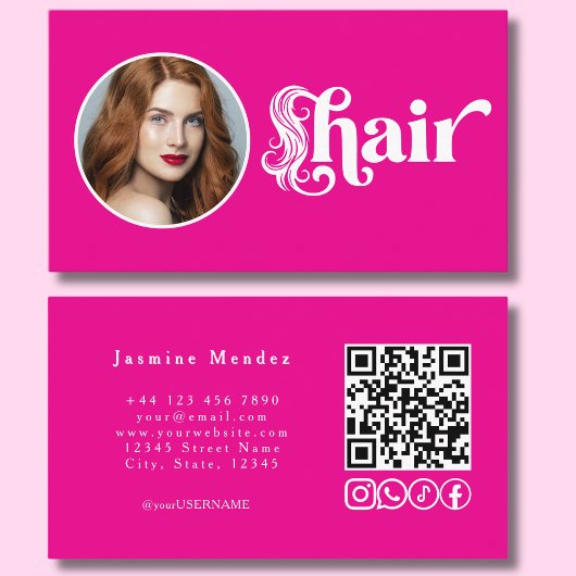 Heißrosa Foto QR Code Haarstudio Visitenkarte