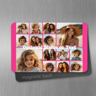Heißrosa-Fotocollage - modernes 14-Bilder-Raster Magnet
