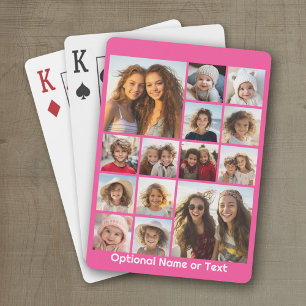 Heißrosa-Fotocollage - modernes 14-Bilder-Raster Spielkarten