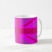 Heißrosa Fuchsien Union Jack Dekor Kaffeetasse (VorderseiteRechts)