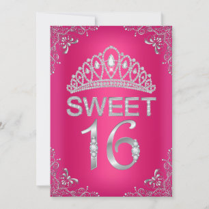 Heißrosa funkelnde Diamant Tiara Sweet 16 Einladun Einladung