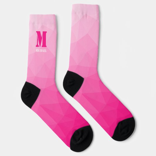 Heißrosa geometrisches Netz-Muster Monogramm Socken (Rechts)