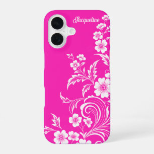 Heißrosa Glamour-Blumenwirbel iPhone 16 Hülle